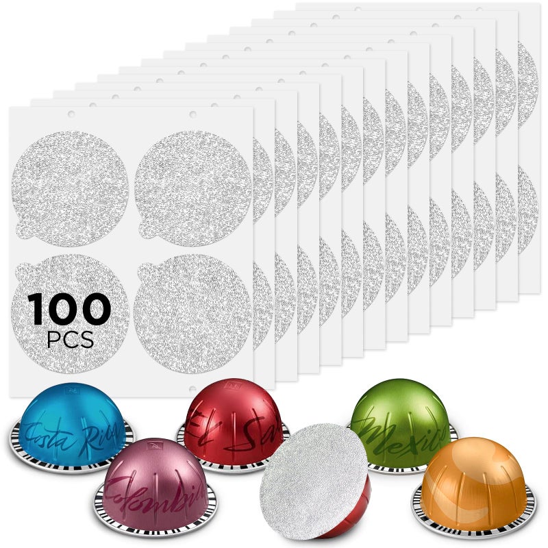 CAPMESSO Aluminum Foils Lids for Vertuo Reusable Pods Compatible for Refillable Vertuo Pods  100pcs Coffee Pods Foil Seals Covers(100/package) - Image 1